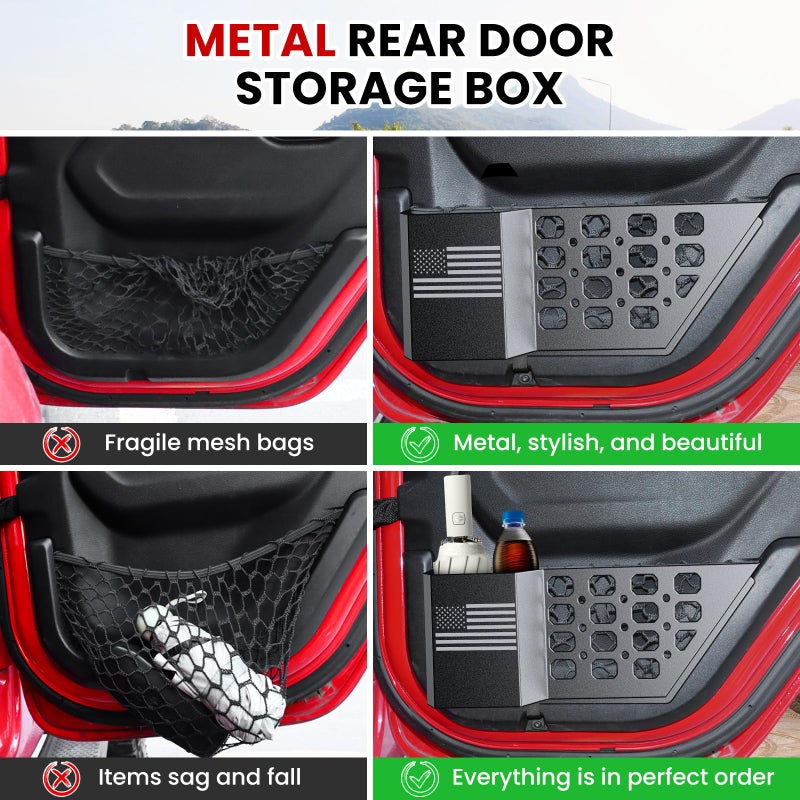 DIAMOOKY Metal Rear Door Pocket Storage Box for Jeep Wrangler JL JLU 4XE 2018-2025 & Gladiator JT 2020-2022 2023 2023 2024 2025 Accessories Door Storage Organizer Molle Panels  Flag  2PCS - Image 5